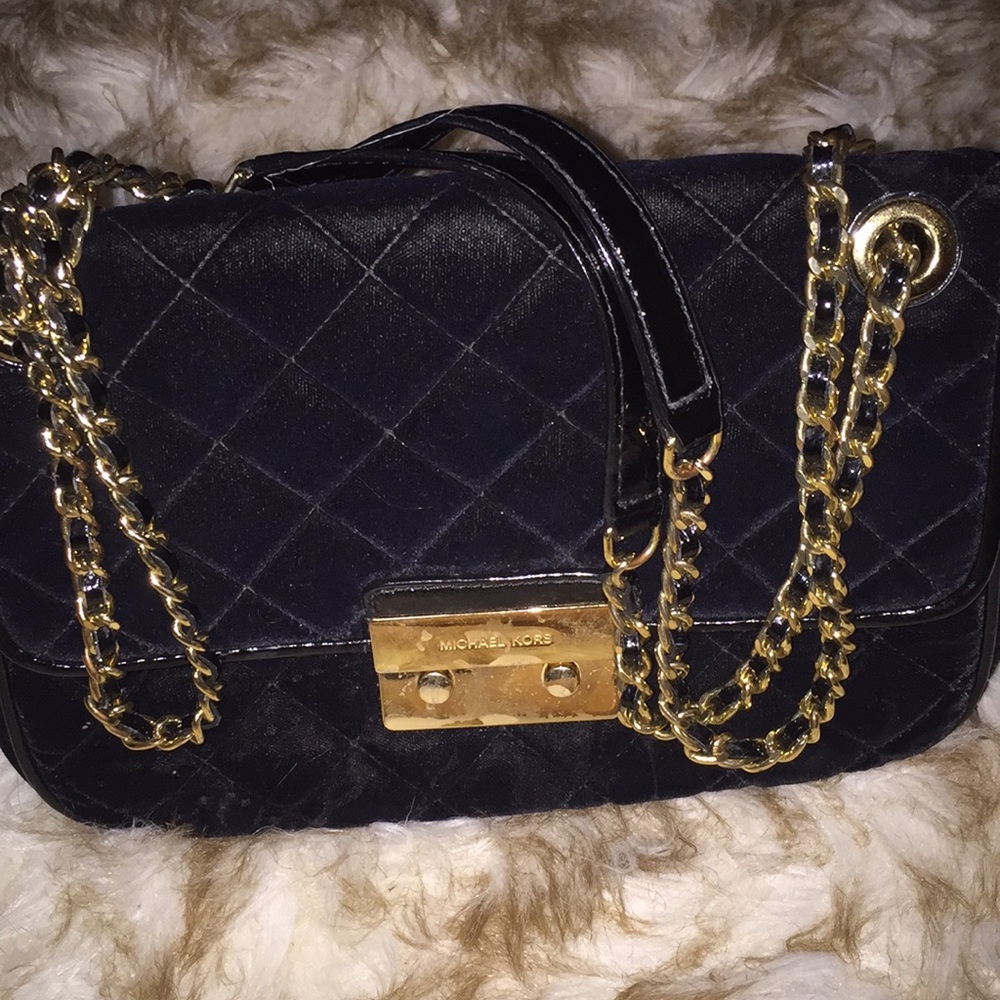 velvet black and gold michael Kors purse